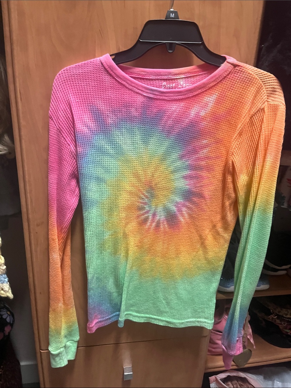 Just Love Pink Multicolor Spiral Tie-Dye Waffle Knit Top